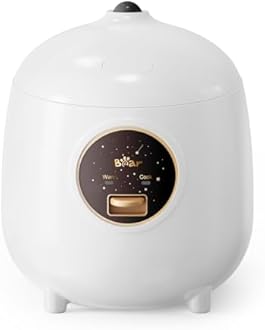 Bear Mini Rice Cooker 2 Cups Uncooked, 1.2L Portable Non-Stick Small Travel Rice Cooker, BPA Free, One Button to Cook and Keep Warm Function, White