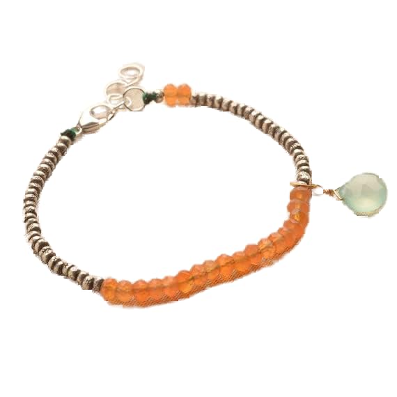 Bracelet en cornaline et calcédoine véritable de 4mm taillée avec fermoir argent 925
