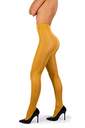 sofsy Opaque Microfibre Tights for Women - Invisibly Reinforced Opaque Brief Pantyhose 40Den [Made In Italy] Gold 3 - Medium