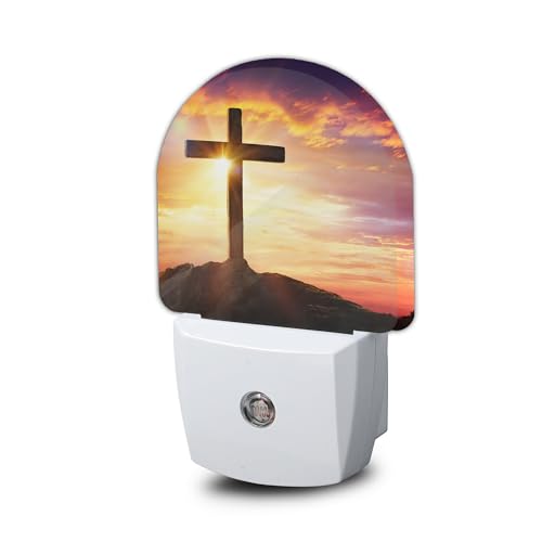 Image of Cross Night Light, Night Lights Plug Into Wall Decor,At Sunset Dusk to Dawn Home Indoor Stairway Kitchen Corridor, Boys Girls Women Men Room Gifts