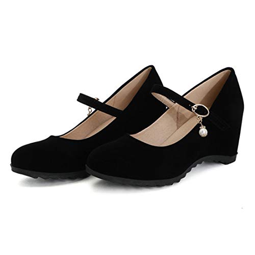 VOKLIN Women's Mary Jane Wedge High Heels Pumps Round Toe Vegan Suede Comfortable Wedding Dress Pump Shoes2