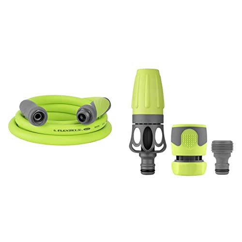 Flexzilla Garden Lead-in Hose with SwivelGrip, 5/8 in. x 10 ft., Heavy Duty, Lightweight, Drinking Water Safe, ZillaGreen - HFZG510YWS-E & Garden Hose Nozzle Kit, 3-Piece - HFZGAK01