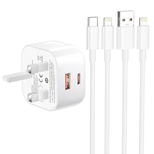 iPhone Charger Fast Charge, 20W USB C Fast Charger Plug for iPhone14/14 Pro/14 Pro Max/13/12/11/X/XS/XR/8/7/SE, iPhone Fast Charger Plug and 2x Lightning Cables UK Type C Wall Charger Power Adapter