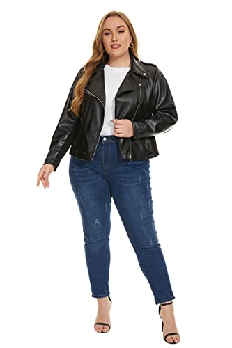 Fahsyee Women's Faux Leather Jackets, Zip Up Motorcycle Short PU Moto Biker Outwear Fitted Plus Size Coat2