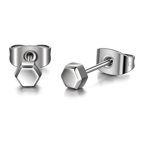 TGNEL Hexagon Mens Earrings Stud Pure Titanium Earrings for Sensitive Ears, Small Helix Cartilage Earring for Multiple Piercing Hypoallergenic Cover