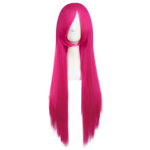 MapofBeauty 32 Inch Long Straight Anime Costume Cosplay Wig, Hot Pink