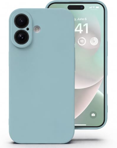 Image of DIZORO Square Microfiber Candy Case Compatible for iPhone 16 Shockproof Slim Back Cover Liquid Silicone Case - Mint Green