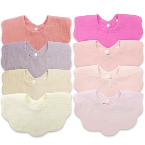 Image of EllieHouse Baby Bibs for Girls Boys 8 Pack Muslin Drool Teeth Drooling Teething Bibs Muslin Cotton for Toddler Infant