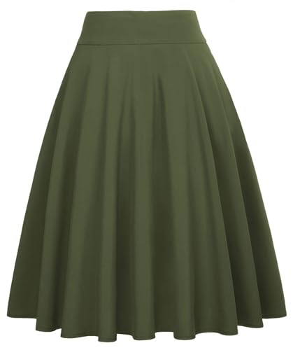 Image of FRAULEIN Women's Flared Pleated Maxi Skirt High Waist A-Line with Pockets and Belt Accessories [Small-Plus Size]
