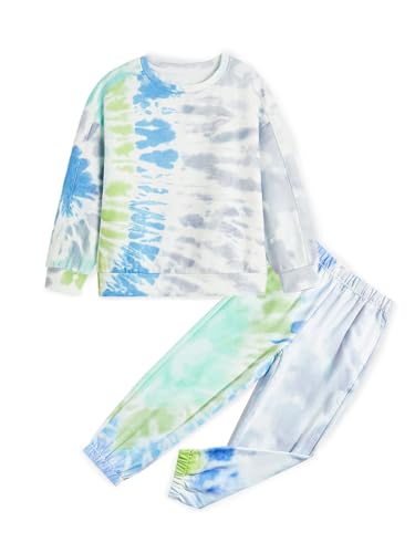 Haloumoning Boys Tie Dye 2 Piece Outfits Kids Sweatshirt and Jogger Pant Sets Fall Fashion Clothes 5-14 Years