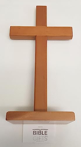 Crucifijo de pie de madera natural de 10 cm con base cuadrada Biblegifts