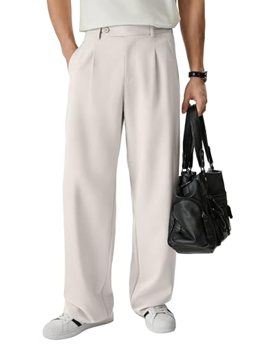Image of JMIERR Mens Baggy Casual Dress Pants Lightweight Pleated Old Money Wide Leg Pants Loose Relaxed Fit Trousers