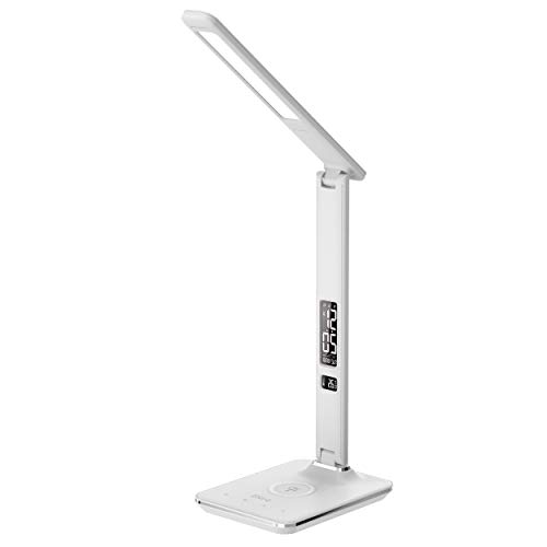 Groov-e Ares Touch Control LED Desk Lamp with Built-in Wireless Charger & Alarm Clock/Calendar Display-White