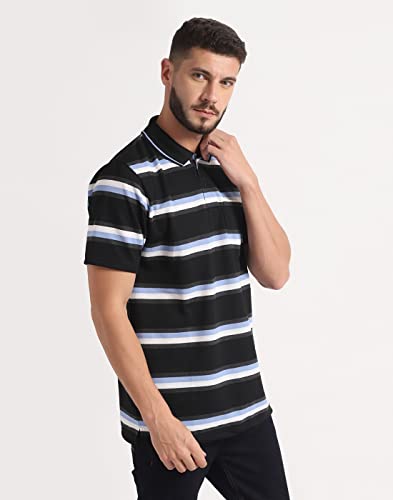 Image of INKKR Striped Men Polo Neck Half Sleeve T-Shirt