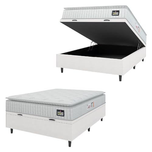 Cama Box Baú Colchão Casal Espuma D45 Lazio Pillow Top 138x188x70cm Linho Branco Hellen - Suporta até 120kg por Pessoa