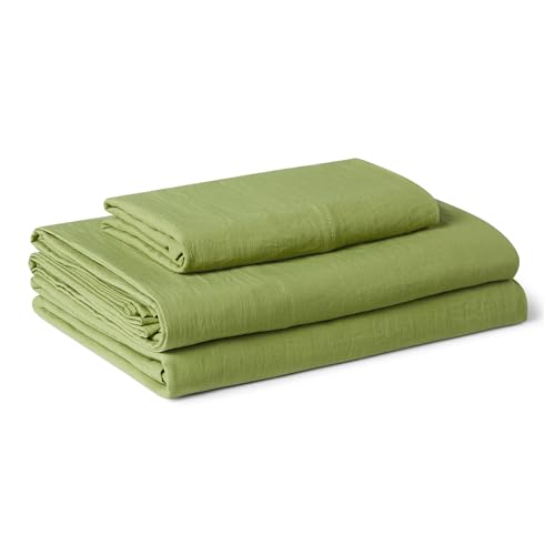 Amazon Basics Twin Bed Sheet 3-Piece Bedding Set Double Brushed Microfiber Ultra Soft Easy Care Green