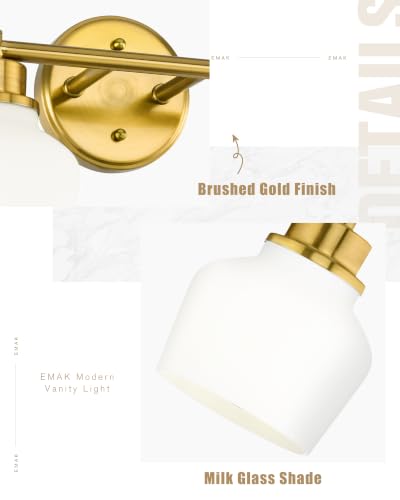 Image of Emak Brushed Gold Bathroom Light Fixture, Vintage Wall Sconce, Vanity Light