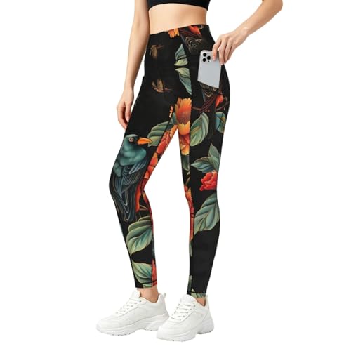 Legging fleurs oiseaux femme avec poches, fini les vêtements de fitness rigides et inconfortables