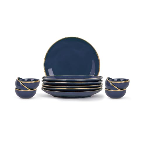 Image of Shay Ceramic Dinner Set, 12 Pcs, Blue Gold | Shay Goldline Series | Crockery Set for Dining Table | Dining Sets Crockery Items | Glossy Finish | Premium Ceramic (Blue Gold, 12 Pieces)