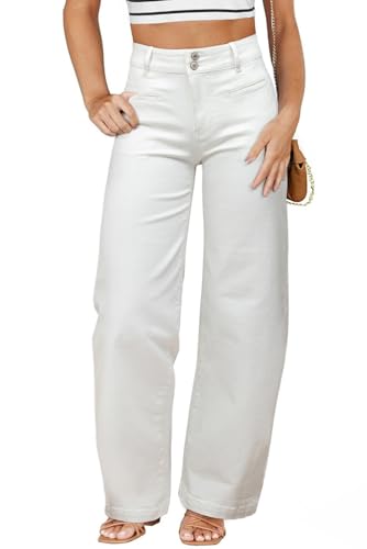 Eytino Women Plus Size Jeans High Waisted Denim Pants, White, 3X