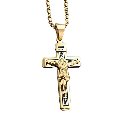 Pendentif crucifix amulette catholique en argent, cadeau religieux idéal pour homme