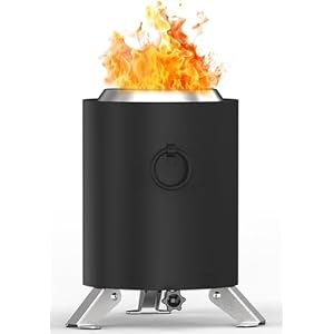 Tabletop Fire Pit Kit, Adjustable Fire Power Smokeless Fire Pit, Fueled by Pellets or Wood, Stainless Steel Fire Pit, Low Smoke Outdoor Mini Fire for Urban & Suburbs, H: 9.5″ x D:6.3″,Black