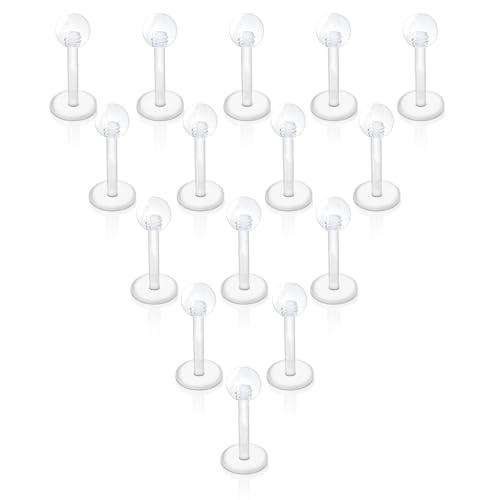 Gojewen 15 Pièces Piercings à Lèvres en Plastique Bouchons Labret de 8mm 1,2mm en Plastique Acrylique Flexible Piercing Lèvre Tragus Retainers