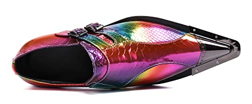 Santimon Mens Rainbow Dress Loafers Buckle Comfortable Metal Cap Toe Church Style Wedding Party Travel Shoes for Men4