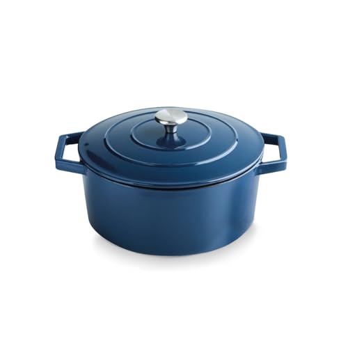 QDESIGN Cocotón redondo de acero de 28 cm de diámetro (6,8 l), sin PFOA, apta para inducción, horno, nevera y lavavajillas, color azul