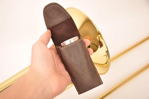 Trombone MOUTHPIECE HOLDER Single/Double/Triple. Genuine leather carrying bag. Compact Mouthpiece Holder. Protection Case for Trombone Mouthpiece. Gift Idea Trombonist (Single, Brown) - Thumbnail 6