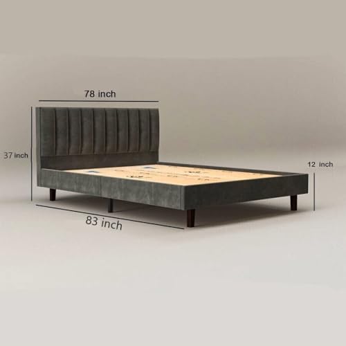 Image of Wooden Modern Upholstered King Size Bed for Bedroom | Wooden Double Bed Without Storage | Platform Cot Upholstered Bed with Upholstery Fabric | Engineered Wood | 6.5 x 6 Ft | Dark Grey-A