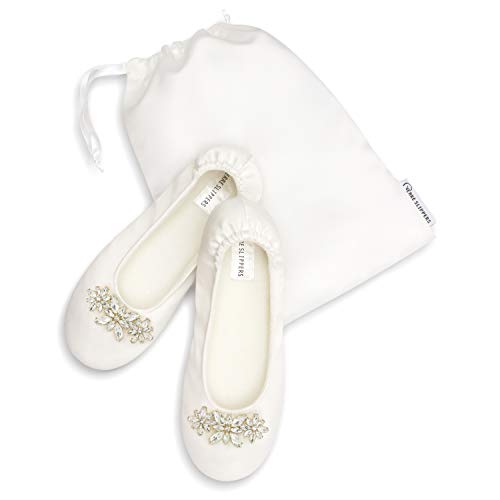 Verre Slippers Bridal Slippers For Women - Comfortable Shiny Rhinestone Broche Wedding Shoes For Dancing - Outdoor Slippers For Women’s Bridal Party - Bride Tribe Bridesmaid Gifts (8-9, Large) #TOP4