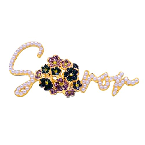 Image of Pearl Violet Flower DST Soror Pin Golden Greek Letters Sorority Lady Brooch Jewelry For Gifts