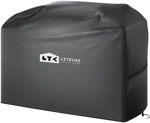 Leteuke Grill Cover for Outdoor Grill, Heavy Duty Waterproof 52inch BBQ Cover with Adjustable Straps, UV & Fade Resistant Barbecue Gas Grill Cover, Black