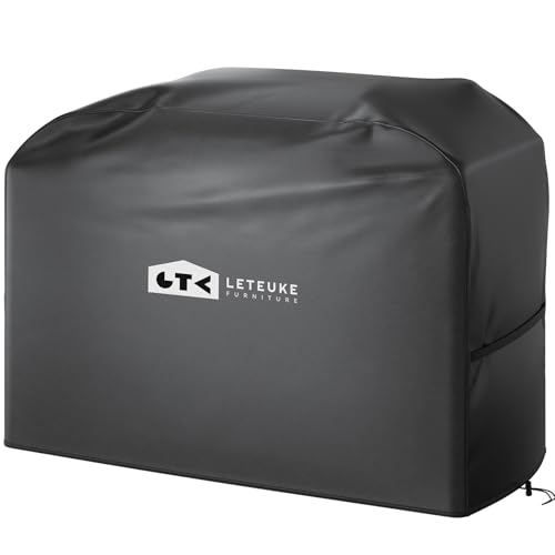 Leteuke Grill Cover for Outdoor Grill, Heavy Duty Waterproof 52inch BBQ Cover with Adjustable Straps, UV & Fade Resistant Barbecue Gas Grill Cover, Black