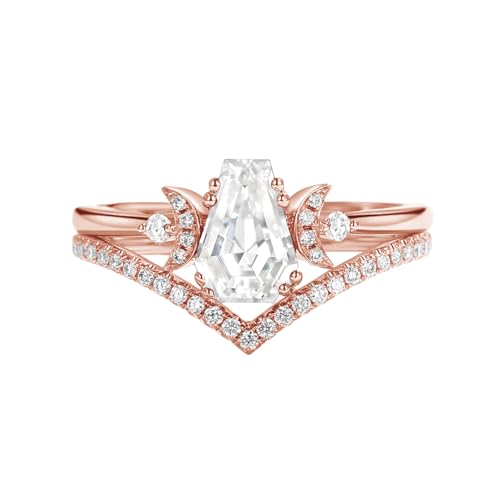 1 Carat Coffin Shape Gemstone Rings Crescent Moon Engagement Ring Set S925 10K 14K 18K Gold Art Deco Unique Coffin Gemstone and Moissanite Wedding Promise Rings for Women Free Engraving 2Pcs3