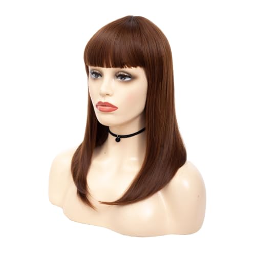 Peruki dla kobiet Qi Bangs Medium Length Straight Hai Wig Headband Natural For Women