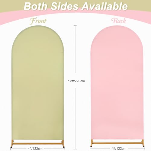 Image of Arch Cover 7.2ft Double-Sided Arch Backdrop Cover Spandex Wedding Arch Stand Cover for Party Birthday Baby Shower Bridal Gender Reveal Boy or Girl Decoration(Double Color,Pink&Green)