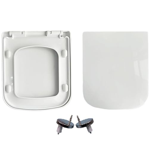 Soft Close Toilet Seat, Square Toilet Seat Double Key Slow Soft Close Mute Thicken Square Universal Family White