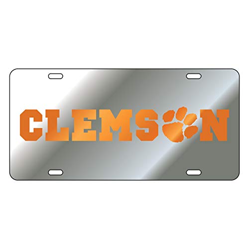 CLEMSON TIGERS Laser Cut Inlaid Acrylic Silver Plate w/Orange Text