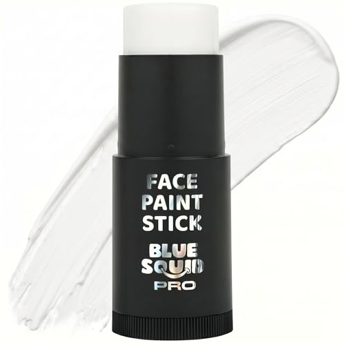 Blue Squid PRO White Face Paint Stick - XL (21g/0.75oz) Waterproof Body Paint for Adults & Kids Eye Black Baseball - Vegan Hypoallergenic Twist-Up Non-Toxic Makeup Stick for Cosplay Sports