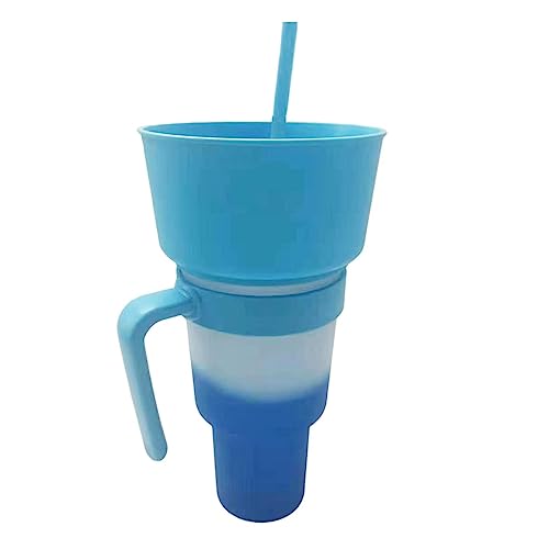 Geteawily Vaso para Aperitivos con Pajita, Vaso de Estadio con Cuenco para Aperitivos, Vaso 2 en 1, Taza de Palomitas de maíz, Taza Multifuncional a Prueba de Fugas con Tapa, Taza Reutilizable para