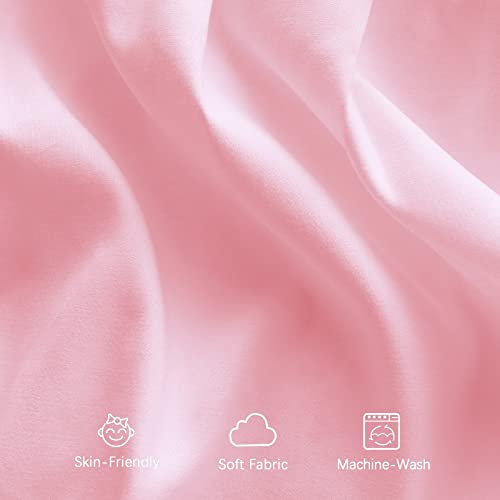 Image of Crib Skirt with Pompoms Pink, 14 inch Drop, Fits Standard Crib | 5-Sided Coverage, Pleated with Pompoms, Fade & Wrinkle Resistant, Machine Washable
