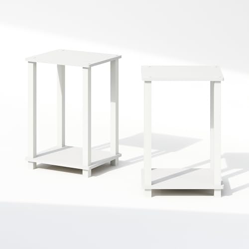 Image of Furinno Simplistic Night Stand Set of 2, 2-Tier Small Nightstand with Open Shelf, Toolless Bedside Table, End Table, Side Table, for Bedroom, Closet, Dorm, White