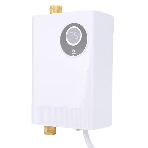 Jeffergarden Calentador de Agua sin Tanque Eléctrico de 110 V, 3000 W, Calentador de Agua Caliente Instantáneo Debajo del Fregadero con Pantalla Digital LCD y Puertos de Latón, para (Acero