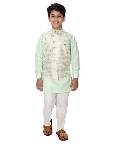 Image of FOURFOLDS Ethnic Wear Kurta Pyjama with Waist Coat Jacket for Kids and Boys FE615