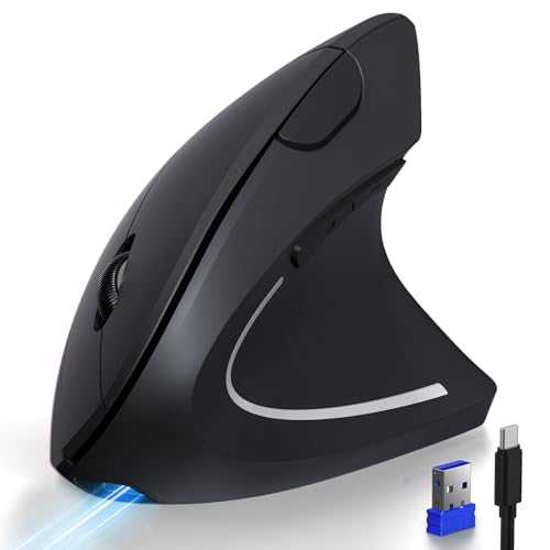 TECKNET Ergonomic Mouse with Jiggler Bluetooth Wireless Vertical Mouse 4800DPI Rechargeable Carpal Tunnel Mouse Undetectable Random Movement Keeps Computers Awake for PC Laptop Mackbook
