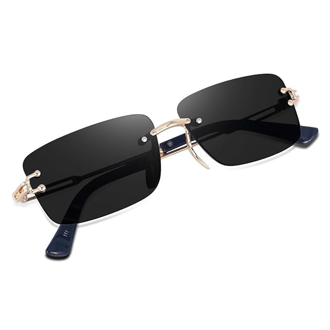 UV Protected Retro Rectangular Rimless Sunglasses for Men and Women (Black)-image-23