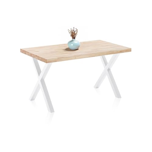X-Loft, Mesa de Comedor, Mesa de Salon, Acabado en Roble Salvaje y Patas Metalicas Blanco, Medidas: 140 cm (Largo) x 80 cm (Ancho) x 76 cm (Alto)