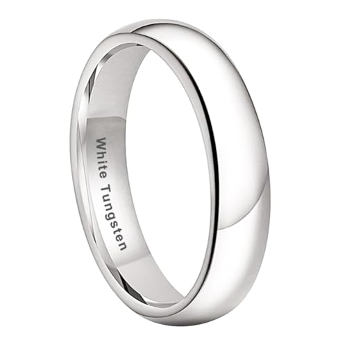 TUTISS 5mm White Tungsten Rings for Men Women Engagement Wedding Bands Domed Polished Comfort Fit Size 10.5
